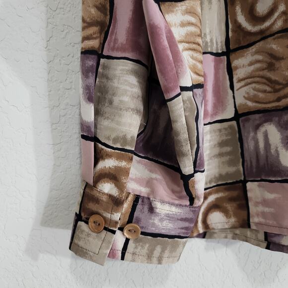 Blouseworks Blouse Shirt Womens XL Geometric Window pane Long Sleeve Button Down - Picture 6 of 12